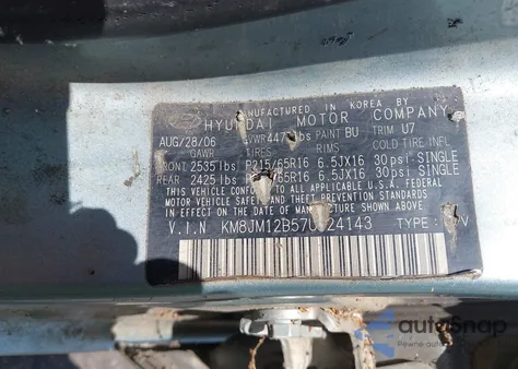 2007 Hyundai Tucson Gls z USA, uszkodzony, nr VIN KM8JM12B57U524143